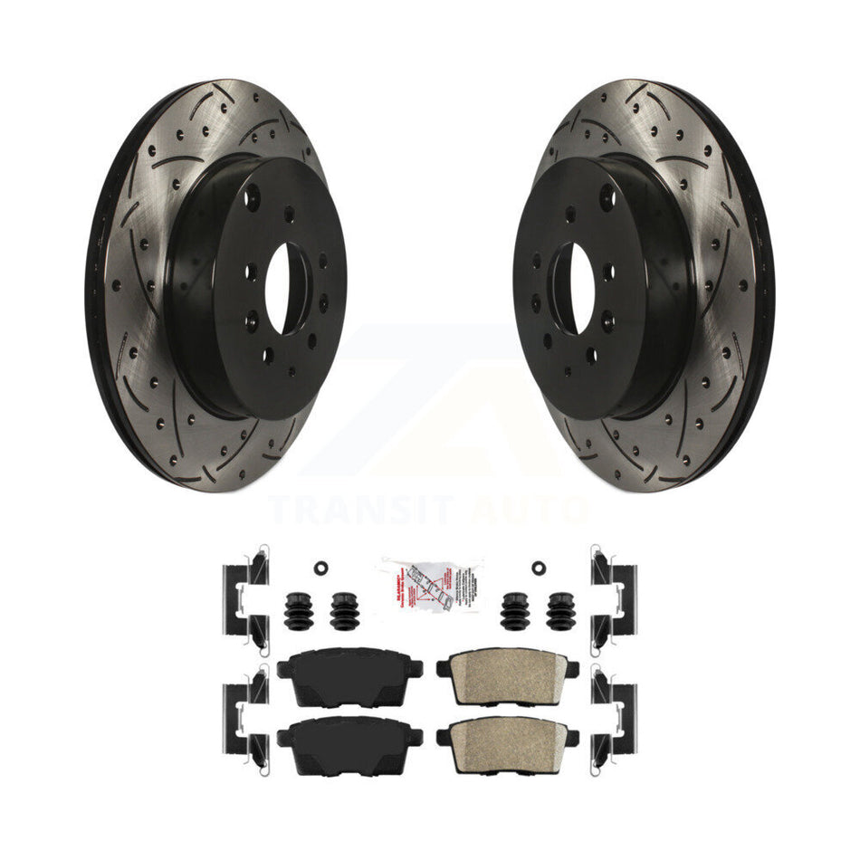 Rear Coated Drilled Slotted Disc Brake Rotor And Ceramic Pad Kit For 2007-2015 Mazda CX-9 KDA-102192