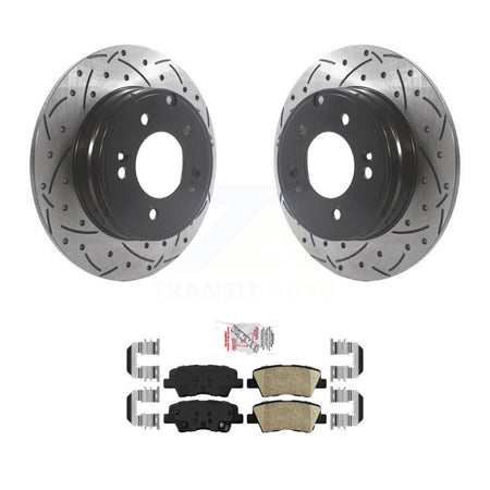 Rear Coated Drilled Slot Disc Brake Rotor & Ceramic Pad Kit For Hyundai Sonata Kia Optima KDA-102218