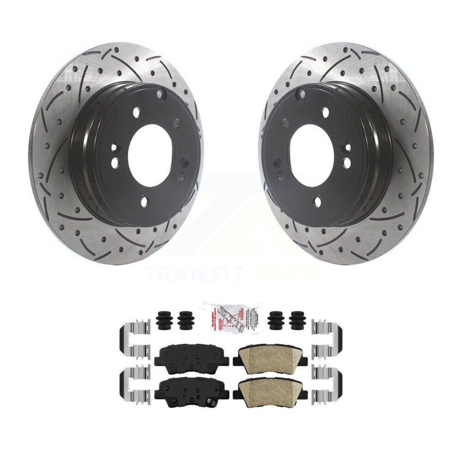 Rear Coated Drilled Slot Disc Brake Rotor & Ceramic Pad Kit For Hyundai Sonata Kia Optima KDA-102219