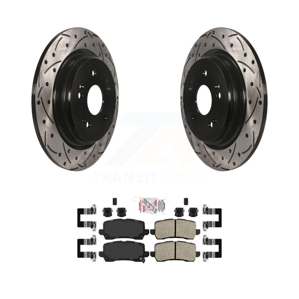 Rear Coated Drilled Slotted Disc Brake Rotors And Ceramic Pad Kit For 2015-2020 Acura TLX KDA-102221