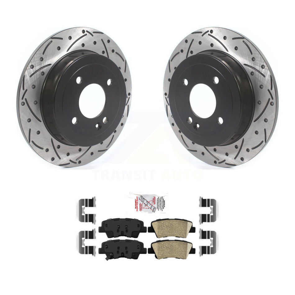 Rear Coated Drilled Slotted Disc Brake Rotor & Ceramic Pad Kit For Hyundai Accent Kia Rio KDA-102230