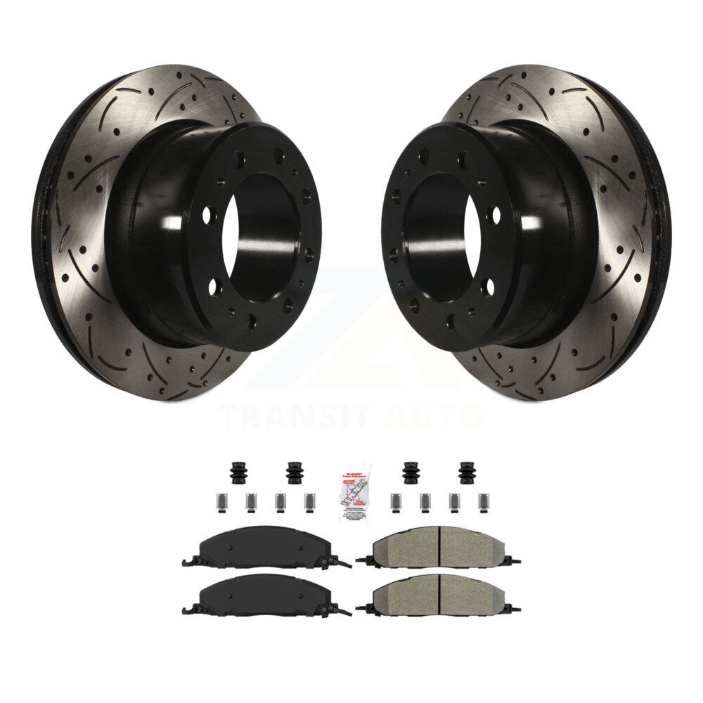 Rear Coat Drill Slot Disc Brake Rotors Semi-Metallic Pad Kit For Ram 3500 2500 1500 Dodge KDA-102236