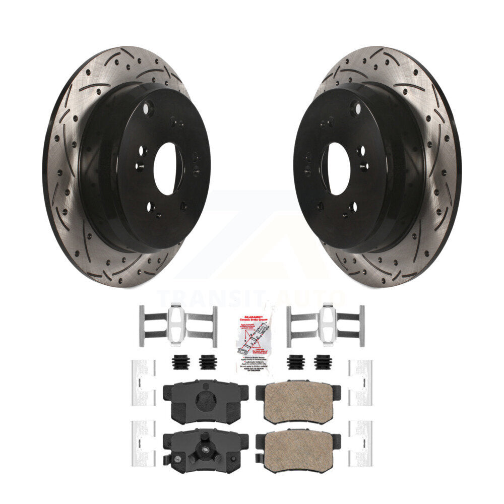 Rear Coated Drilled Slotted Disc Brake Rotor And Ceramic Pad Kit For Honda CR-V Acura RDX KDA-102255