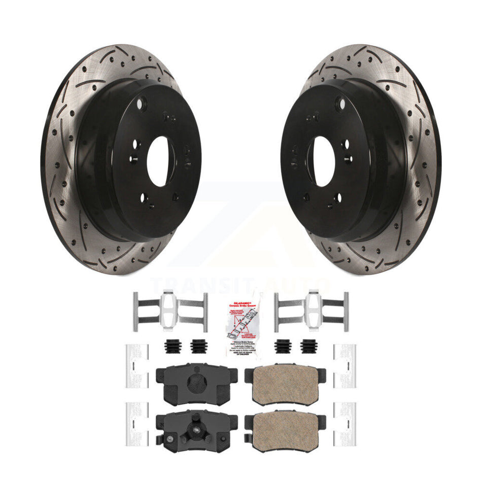 Rear Coated Drilled Slotted Disc Brake Rotor And Ceramic Pad Kit For Honda CR-V Acura RDX KDA-102255