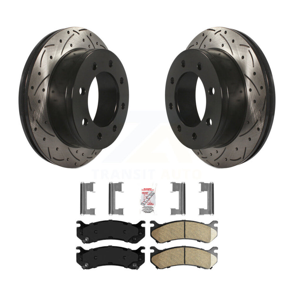 Rear Drill Slot Brake Rotor Ceramic Pad Kit For Chevrolet GMC Sierra 2500 HD Silverado XL KDA-102270