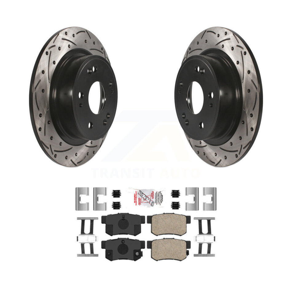 Rear Coated Drilled Slotted Disc Brake Rotor & Ceramic Pad Kit For Honda Accord Acura ILX KDA-102295