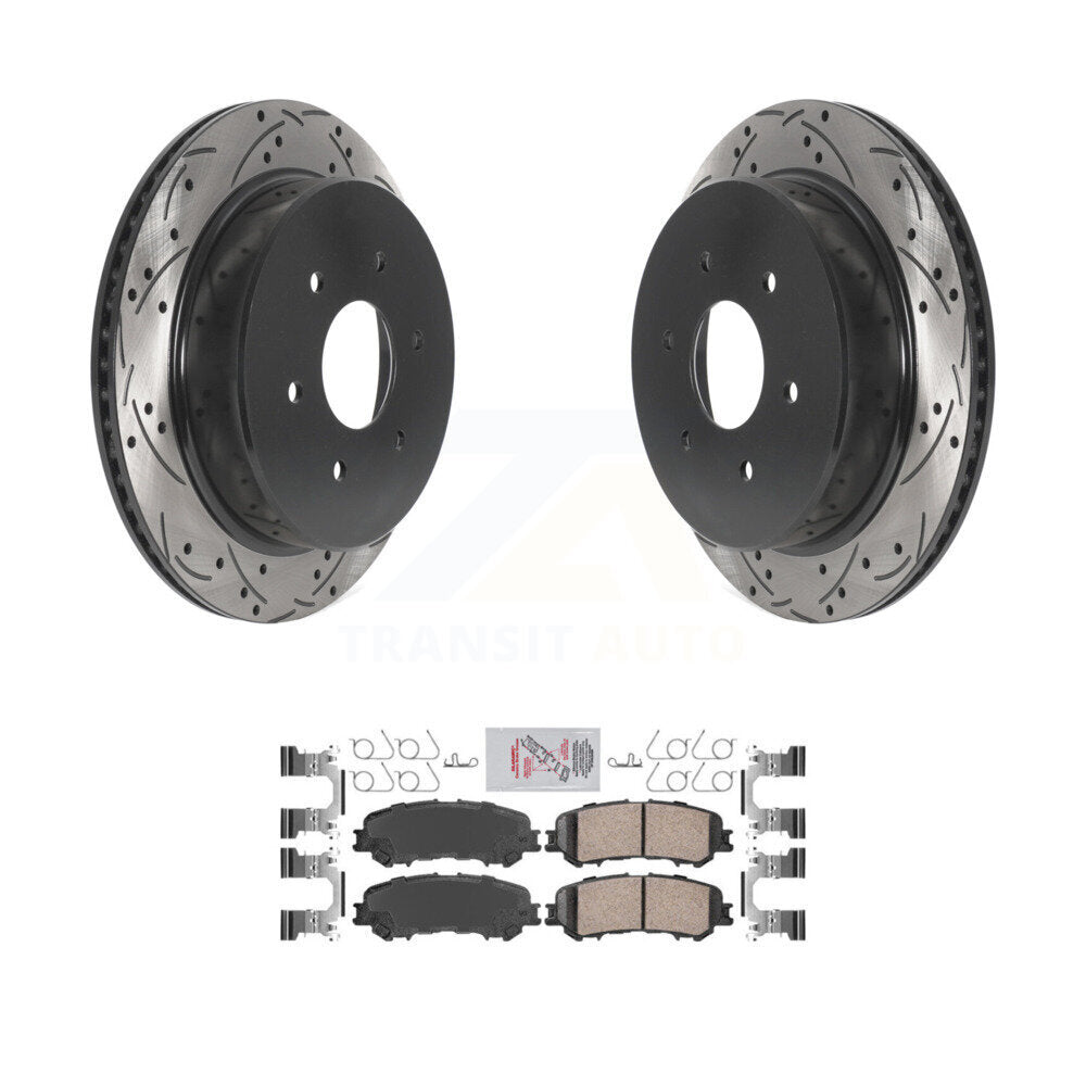 Rear Coated Drilled Slotted Disc Brake Rotor & Ceramic Pad Kit For 2017-2023 Nissan TITAN KDA-102300