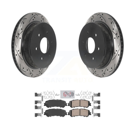 Rear Coated Drilled Slotted Disc Brake Rotor & Ceramic Pad Kit For 2017-2023 Nissan TITAN KDA-102300