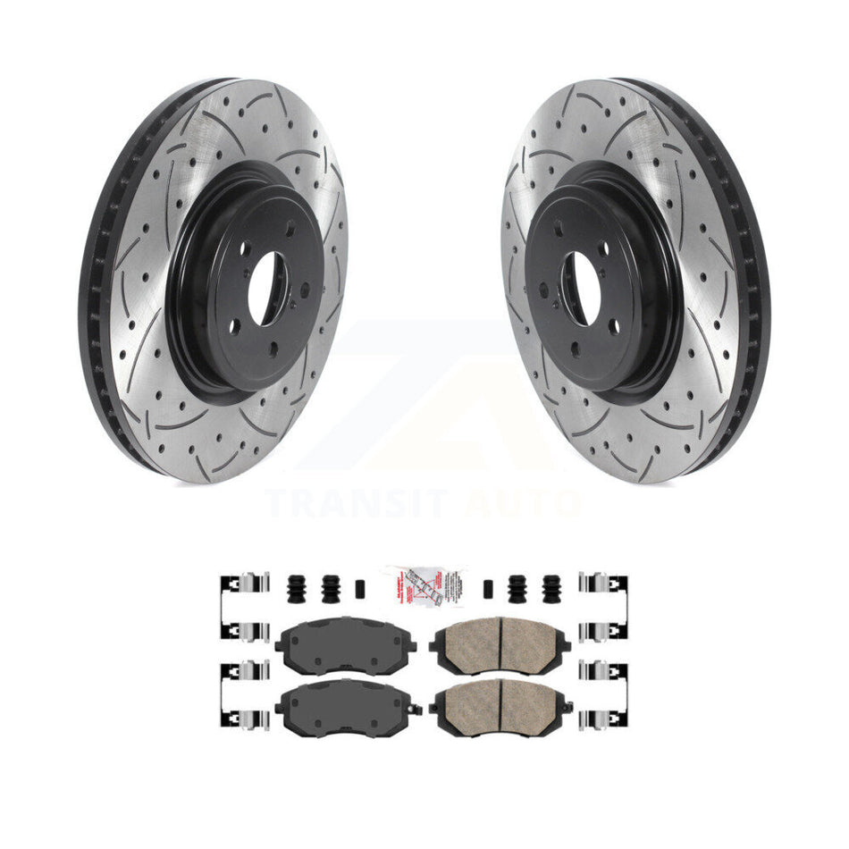 Front Coated Drilled Slotted Disc Brake Rotors And Ceramic Pads Kit For Subaru Legacy KDA-102334
