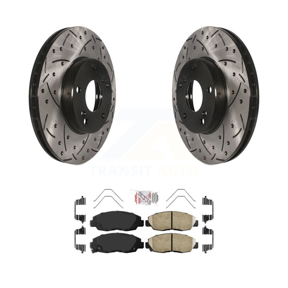 Front Coat Drill Slot Disc Brake Rotors Ceramic Pad Kit For 2014-2015 Honda Civic Touring KDA-102340