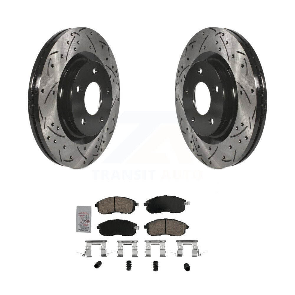 Front Drilled Slot Brake Rotor & Ceramic Pad Kit For 2017-2019 Nissan Sentra Turbocharged KDA-102345