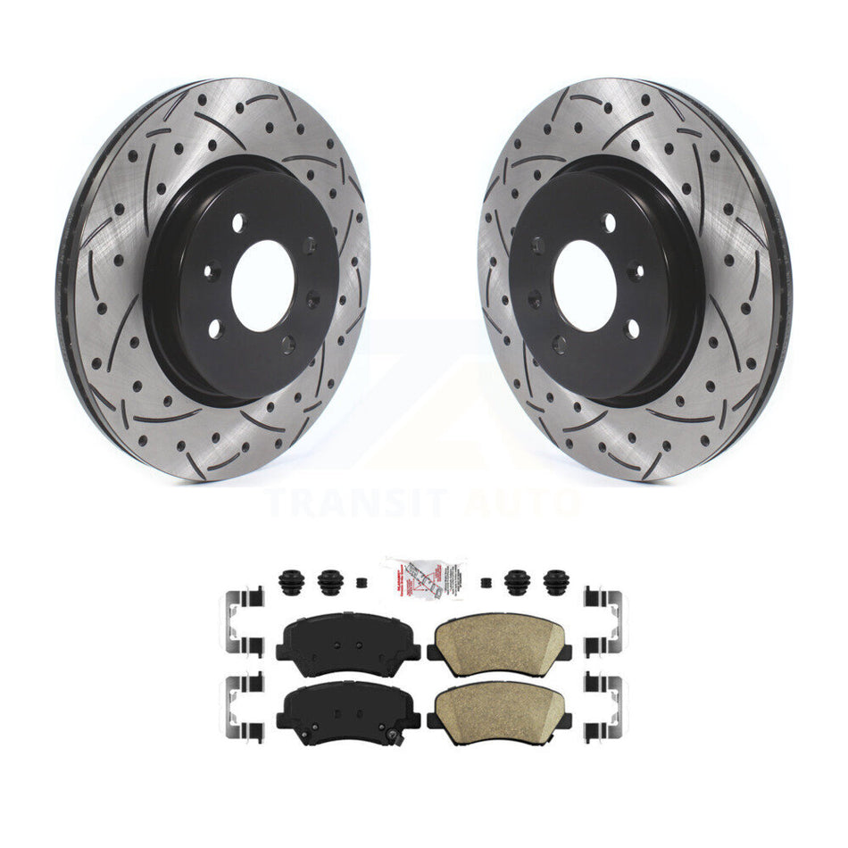 Front Coated Drilled Slotted Disc Brake Rotors And Ceramic Pads Kit For Kia Rio KDA-102353