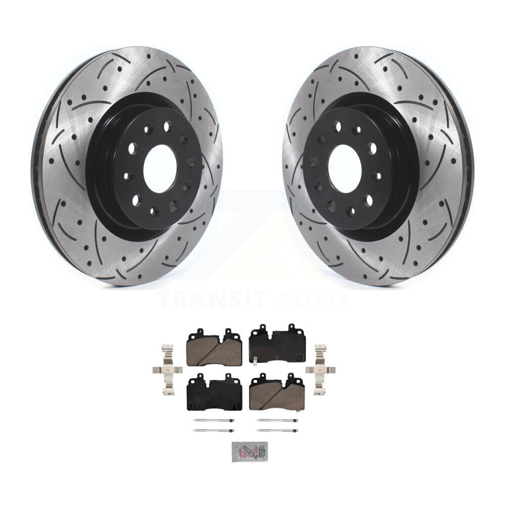 Front Coated Drilled Slotted Disc Brake Rotors And Ceramic Pads Kit For Cadillac CT6 KDA-102364
