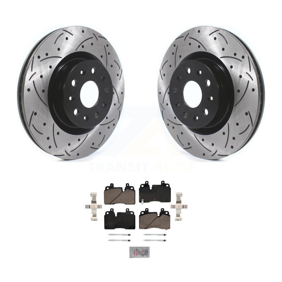Front Coated Drilled Slotted Disc Brake Rotors And Ceramic Pads Kit For Cadillac CT6 KDA-102364