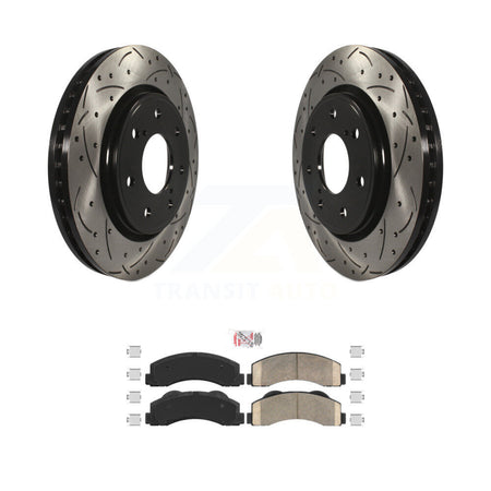 Front Drilled Slot Brake Rotor Ceramic Pad Kit For 2010-2014 Ford F-150 With 7 Lug Wheels KDA-102376