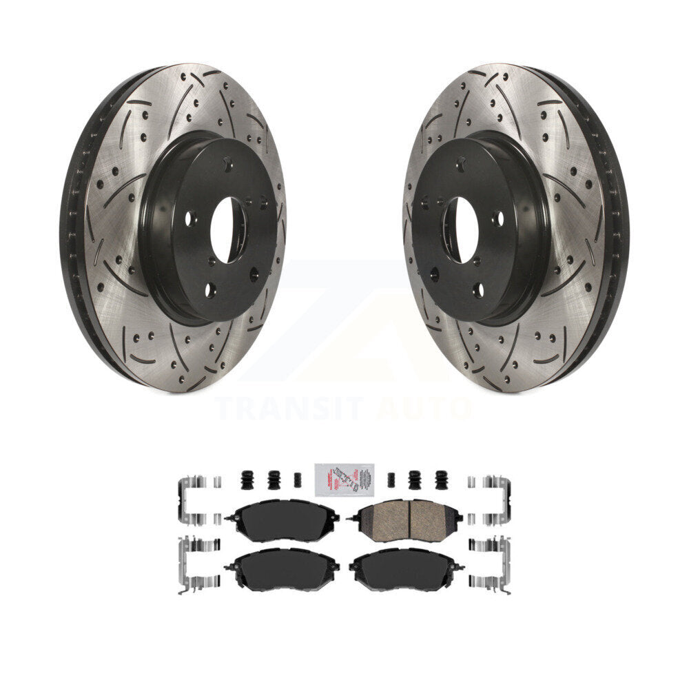 Front Coated Drilled Slotted Disc Brake Rotor Ceramic Pad Kit For 2015 Subaru Legacy 2.5L KDA-102380
