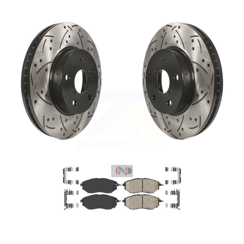 Front Coated Drilled Slotted Disc Brake Rotor Ceramic Pad Kit For 2015 Subaru Legacy 2.5L KDA-102381
