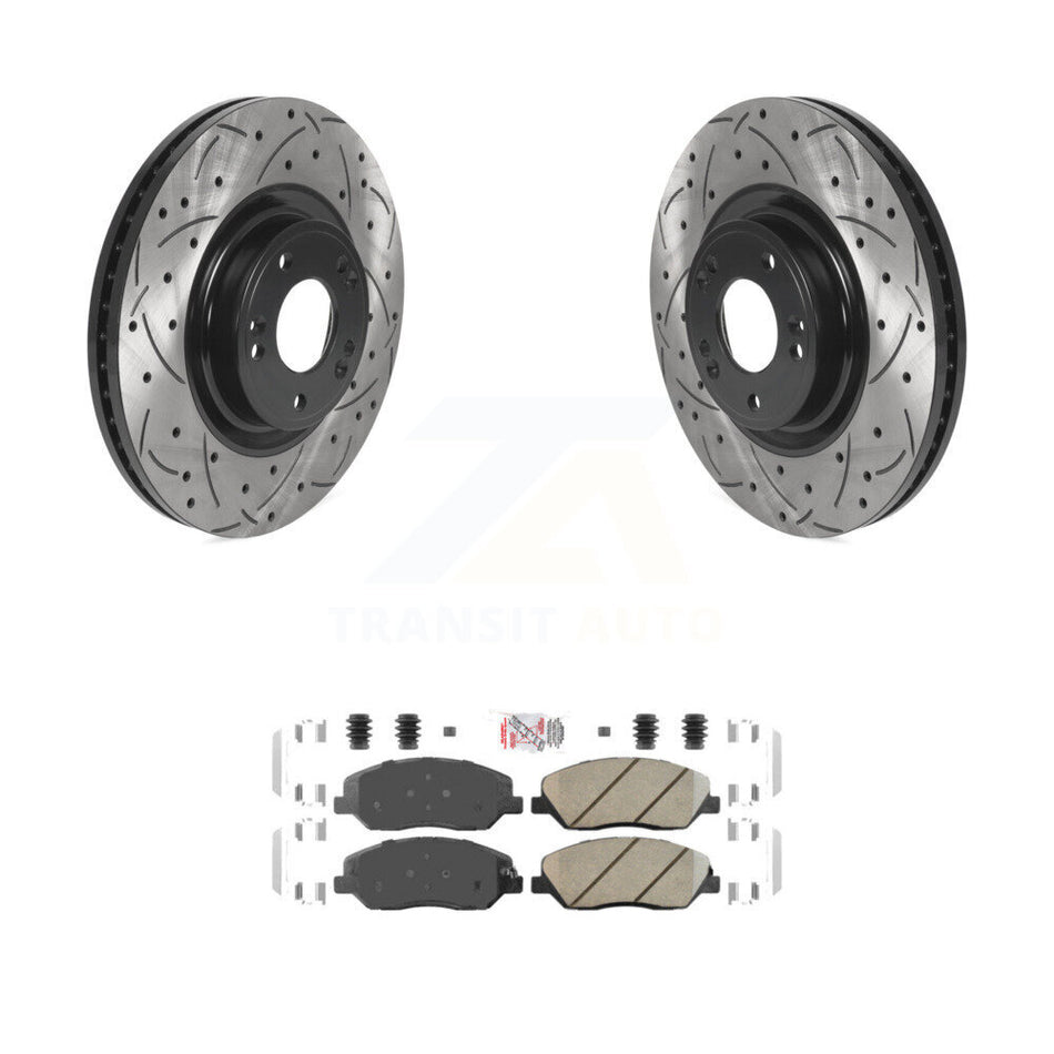 Front Coated Drilled Slot Disc Brake Rotors Ceramic Pad Kit For 2012 Hyundai Genesis 3.8L KDA-102385