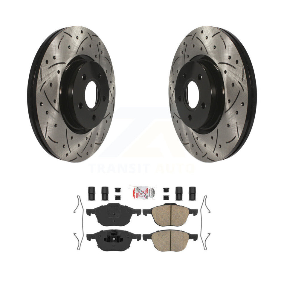 Front Drilled Slot Brake Rotor Ceramic Pad Kit For Ford Transit Connect 104.8" wheel base KDA-102392