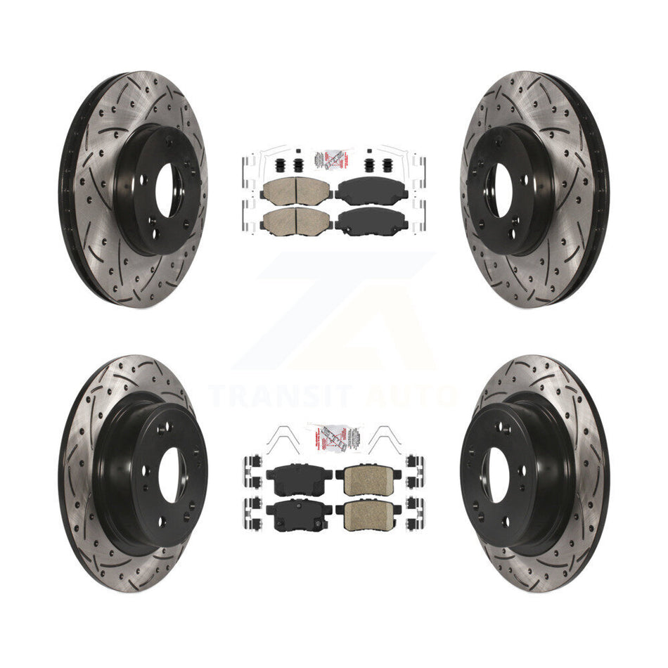 Front Rear Ceramic Pads And Coated Drilled Slotted Disc Brake Rotors Kit For Honda Accord KDA-102393