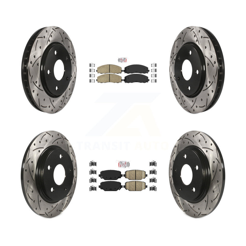 Front Rear Ceramic Pad & Coated Drilled Slot Disc Brake Rotor Kit For Dodge Grand Caravan KDA-102402