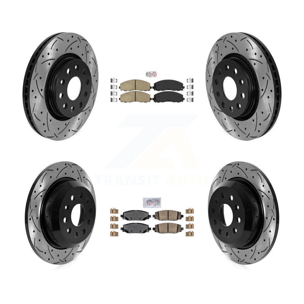 Front Rear Ceramic Pad & Drilled Slot Brake Rotor Kit For 2018-2020 Jeep Wrangler Rubicon KDA-102406