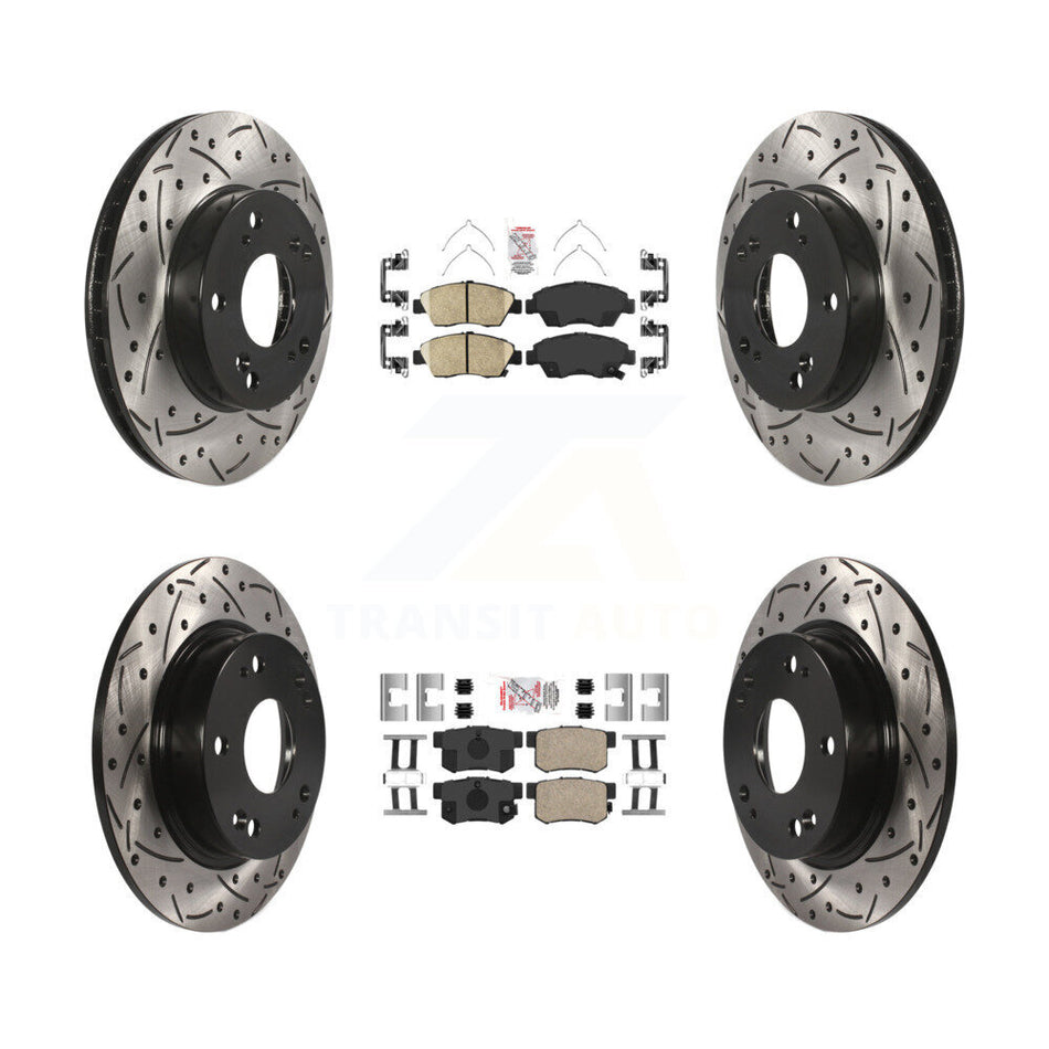 Front Rear Ceramic Pad Coat Drill Slot Disc Brake Rotors Kit For 2013-2015 Acura ILX 1.5L KDA-102411