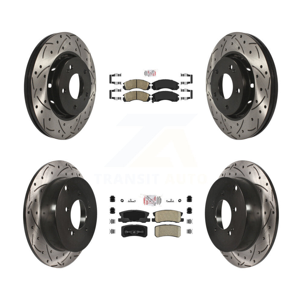 Front Rear Ceramic Pad Coated Drilled Slotted Disc Brake Rotors Kit For Mitsubishi Lancer KDA-102427