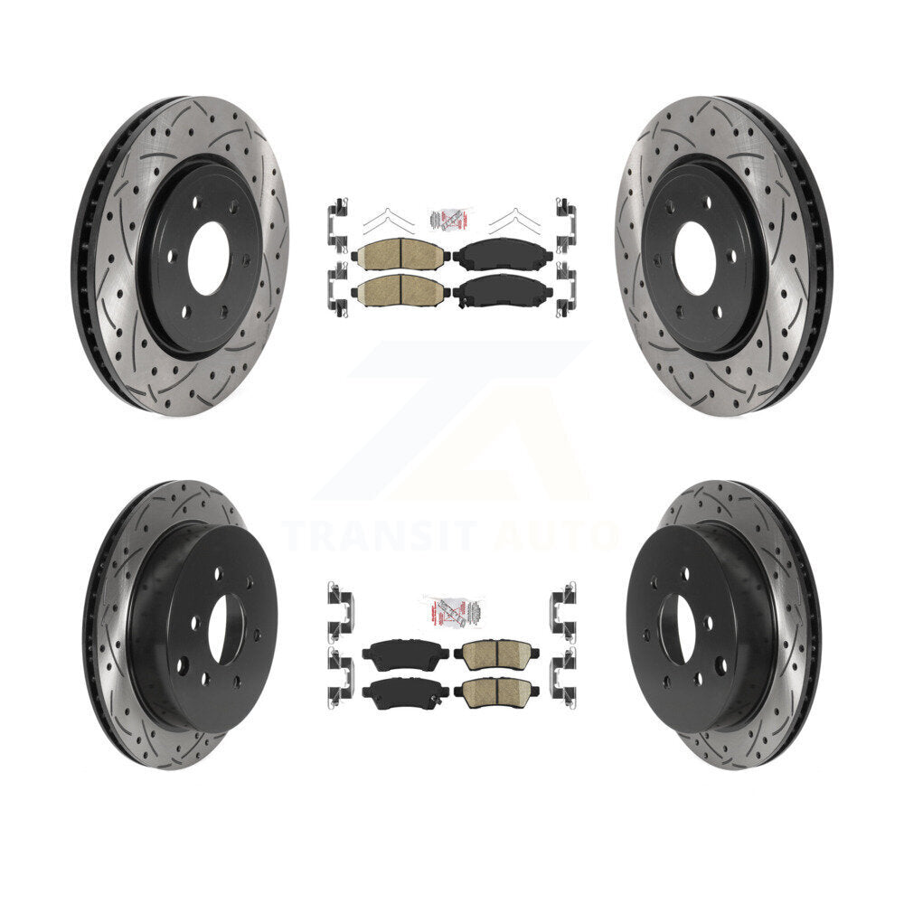 Front Rear Ceramic Pad Coated Drill Slot Disc Brake Rotor Kit For 2006-2007 Nissan Xterra KDA-102442