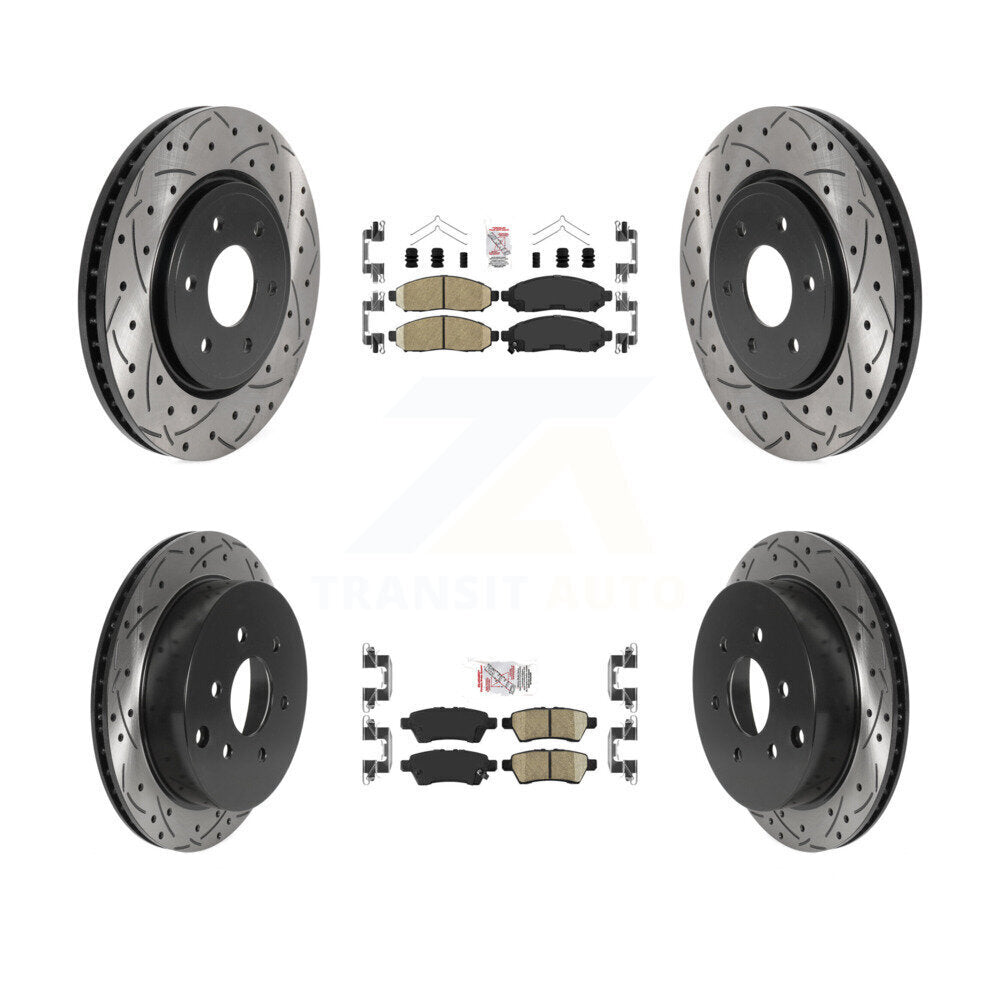 Front Rear Ceramic Pad Coated Drill Slot Disc Brake Rotor Kit For 2006-2007 Nissan Xterra KDA-102443