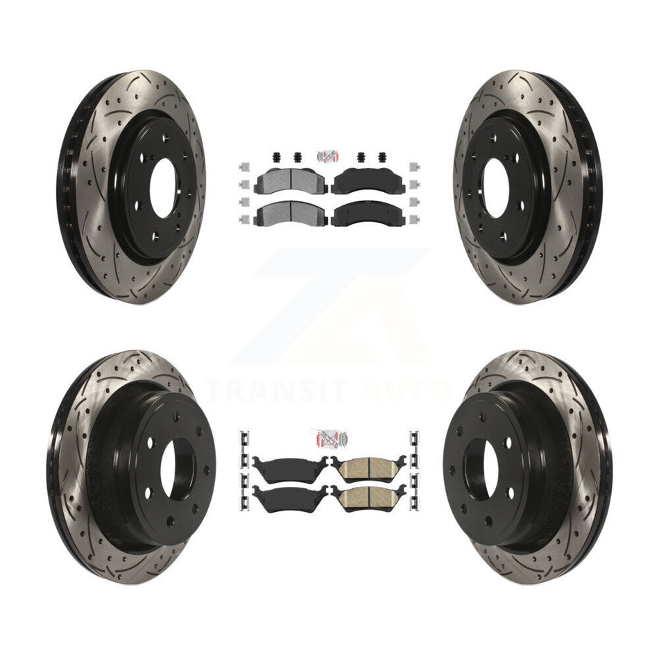 Front Semi-Metallic Rear Ceramic Pad Coat Drill Slot Disc Brake Rotors Kit For Ford F-150 KDA-102468