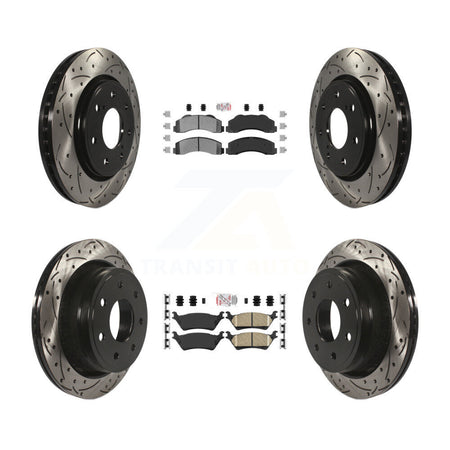 Front Semi-Metallic Rear Ceramic Pad Coat Drill Slot Disc Brake Rotors Kit For Ford F-150 KDA-102469