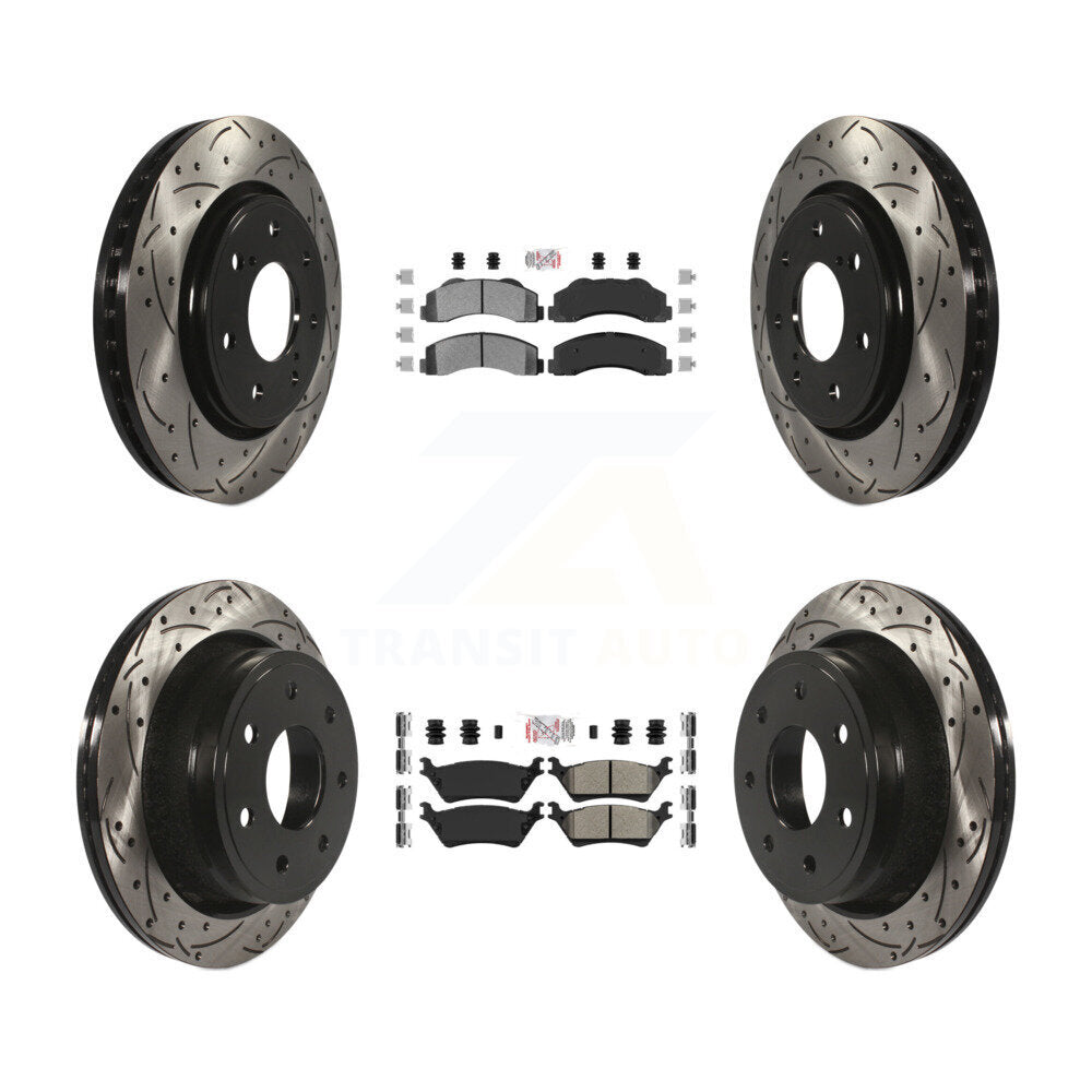 Front Rear Semi-Metallic Pad Drill Slot Brake Rotors Kit For Ford F-150 With 7 Lug Wheels KDA-102470