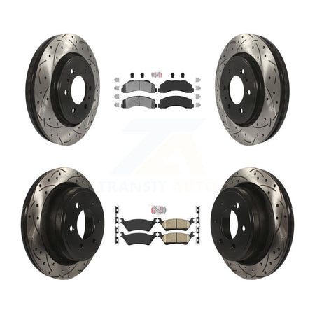 Front Semi-Metallic Rear Ceramic Pad Coat Drill Slot Disc Brake Rotors Kit For Ford F-150 KDA-102471