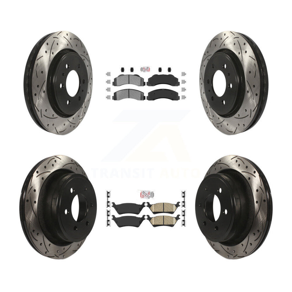 Front Semi-Metallic Rear Ceramic Pad Coat Drill Slot Disc Brake Rotors Kit For Ford F-150 KDA-102471