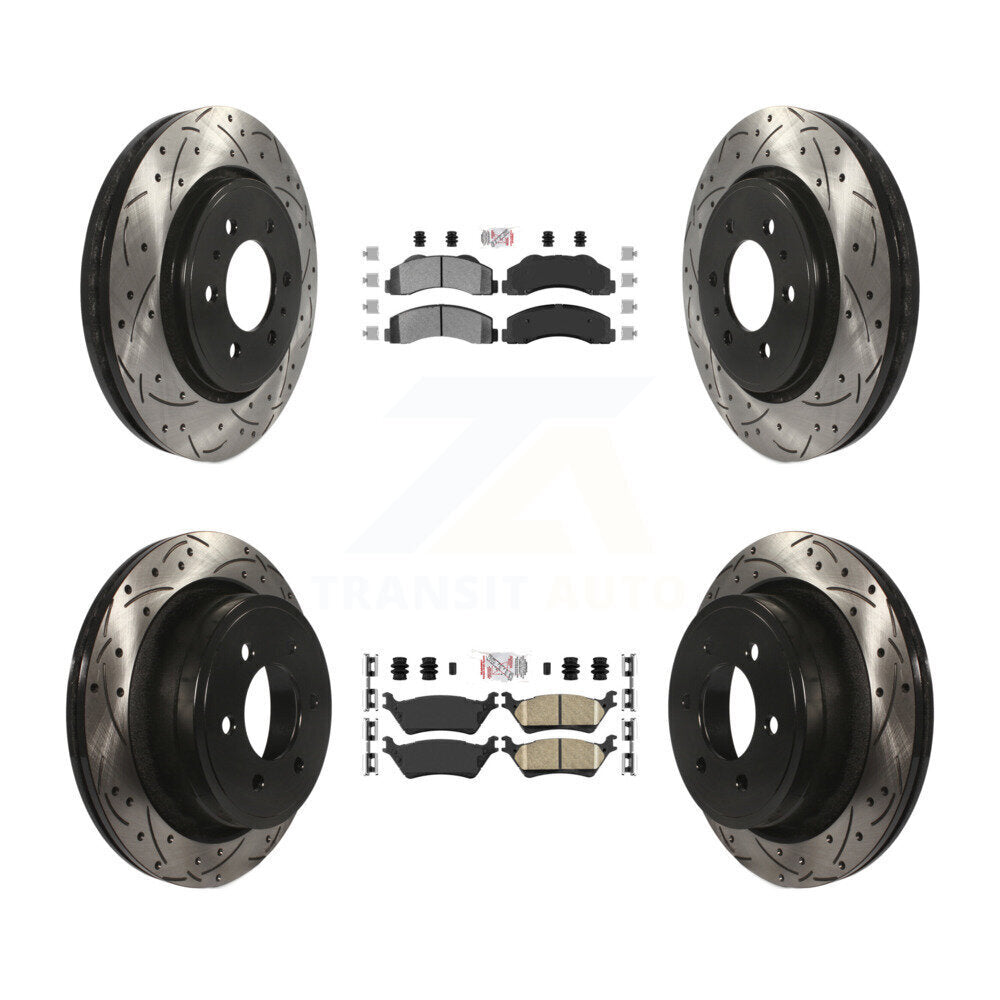 Front Semi-Metallic Rear Ceramic Pad Coat Drill Slot Disc Brake Rotors Kit For Ford F-150 KDA-102472