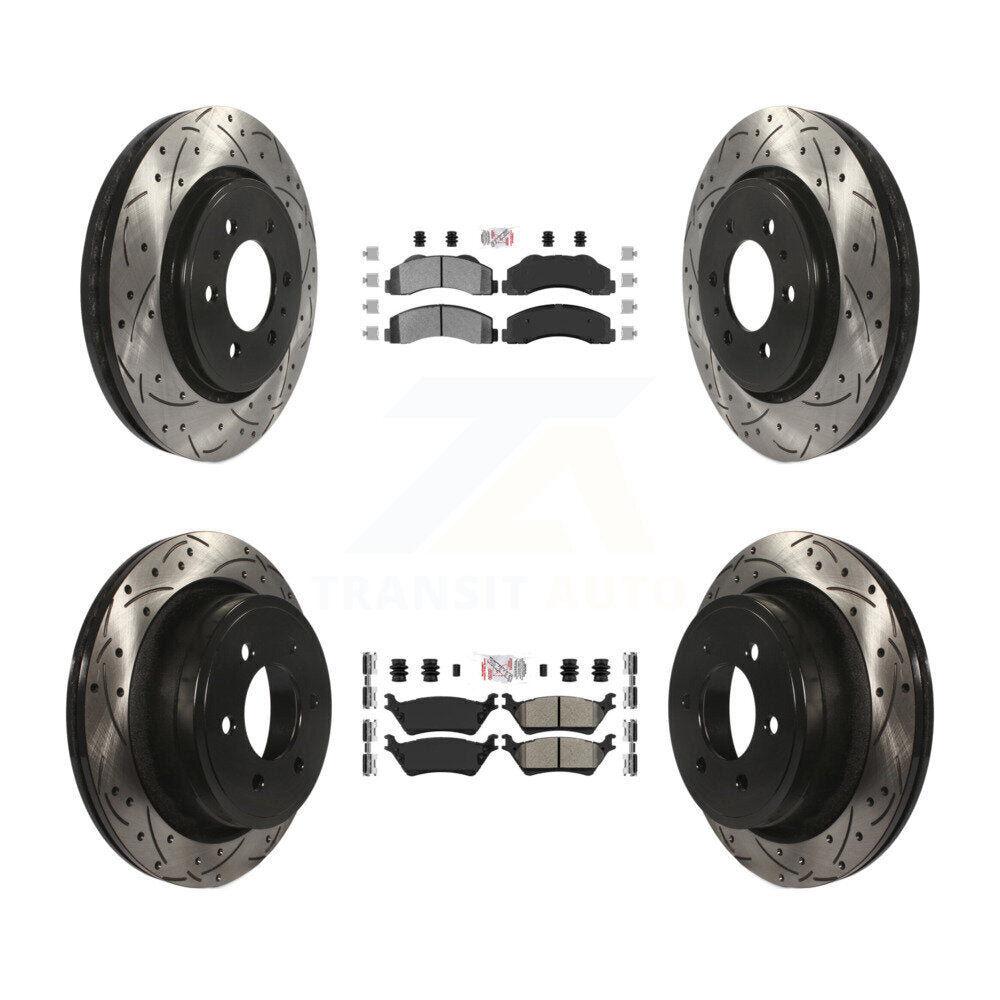 Front Rear Semi-Metallic Pad & Coated Drilled Slotted Disc Brake Rotor Kit For Ford F-150 KDA-102473