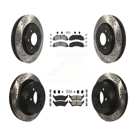 Front Rear Semi-Metallic Pad & Coated Drilled Slotted Disc Brake Rotor Kit For Ford F-150 KDA-102473