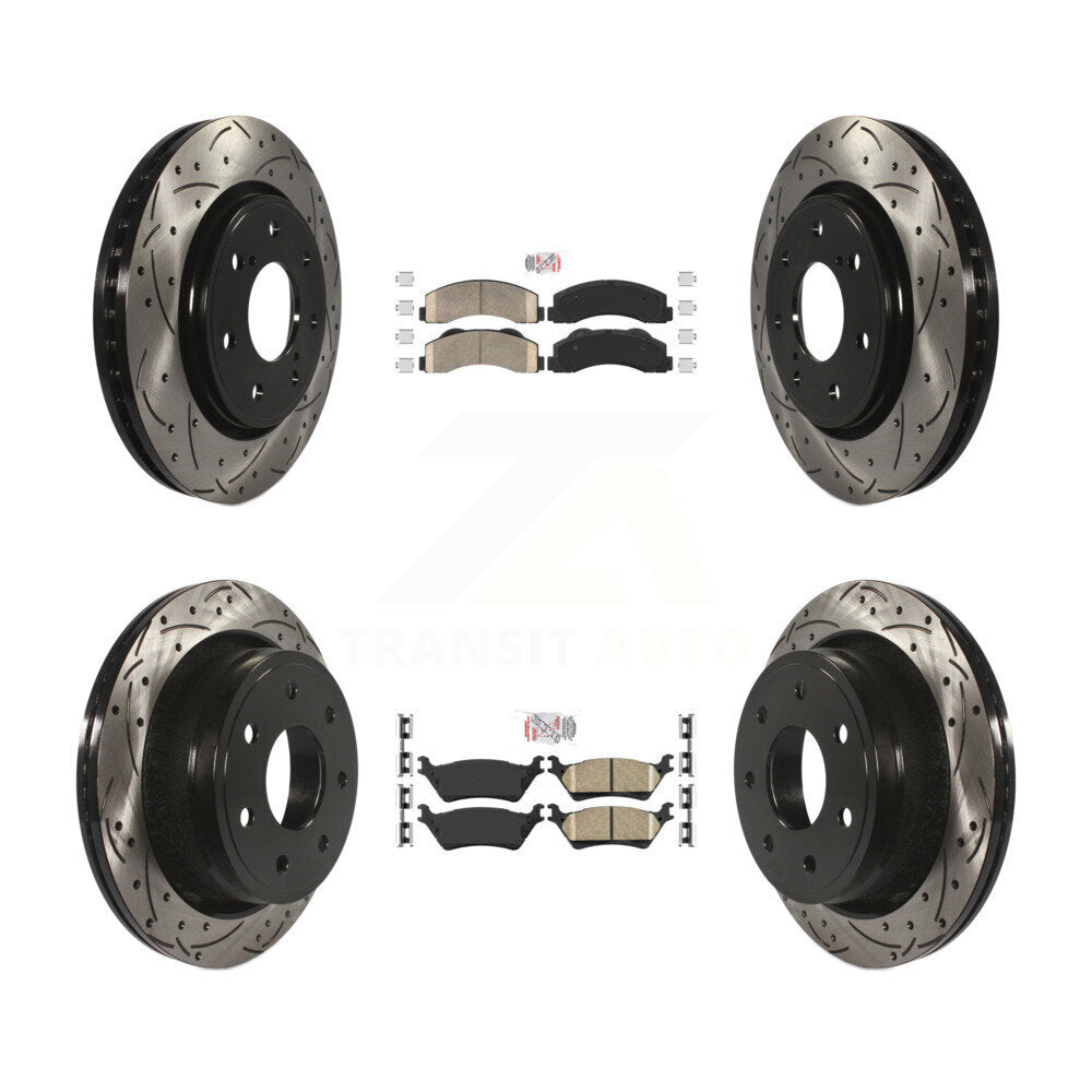 Front Rear Ceramic Pad Drill Slot Brake Rotors Kit For 12-14 Ford F-150 With 7 Lug Wheels KDA-102474