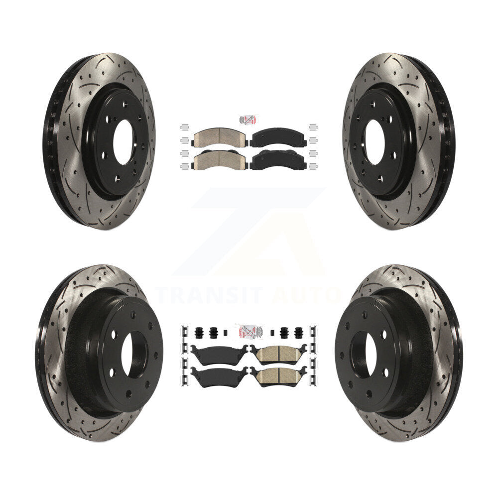 Front Rear Ceramic Pad Drill Slot Brake Rotors Kit For 12-14 Ford F-150 With 7 Lug Wheels KDA-102475