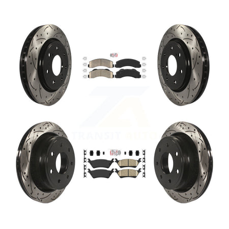 Front Rear Ceramic Pad Drill Slot Brake Rotors Kit For 12-14 Ford F-150 With 7 Lug Wheels KDA-102475