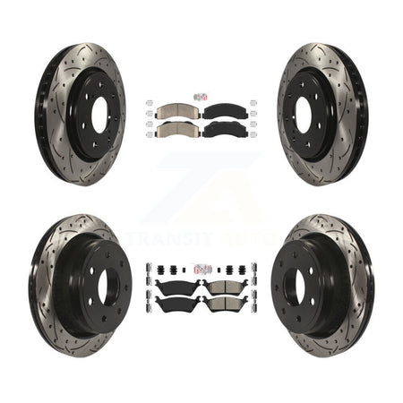 Front Ceramic Rear Semi-Metallic Pad Coat Drill Slot Disc Brake Rotors Kit For Ford F-150 KDA-102476