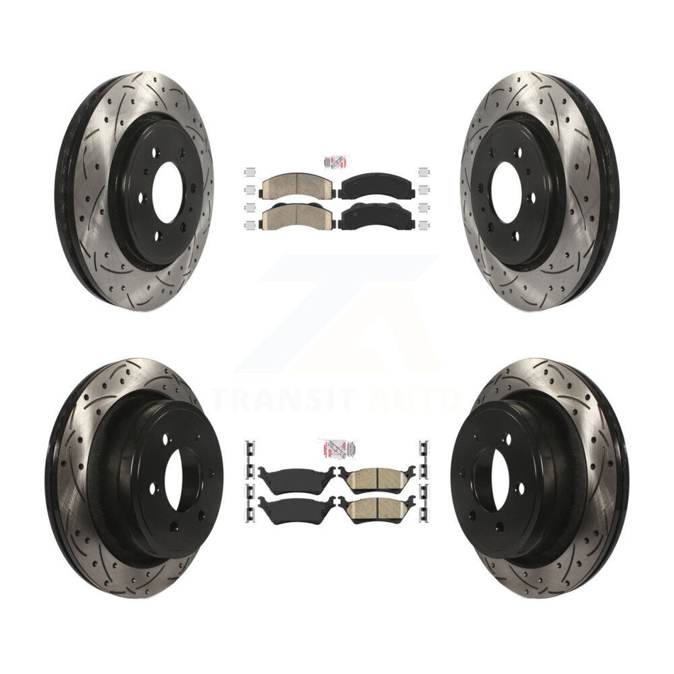 Front Rear Ceramic Pads And Coated Drilled Slotted Disc Brake Rotors Kit For Ford F-150 KDA-102477