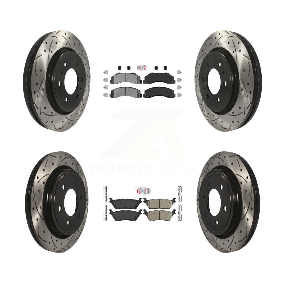 Front Semi-Metallic Rear Ceramic Pad Coat Drill Slot Disc Brake Rotors Kit For Ford F-150 KDA-102481