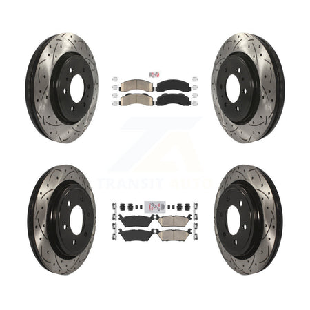 Front Rear Ceramic Pads And Coated Drilled Slotted Disc Brake Rotors Kit For Ford F-150 KDA-102482