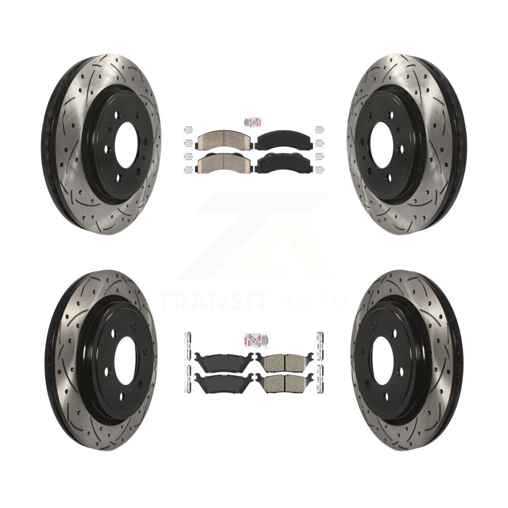 Front Rear Ceramic Pads And Coated Drilled Slotted Disc Brake Rotors Kit For Ford F-150 KDA-102483