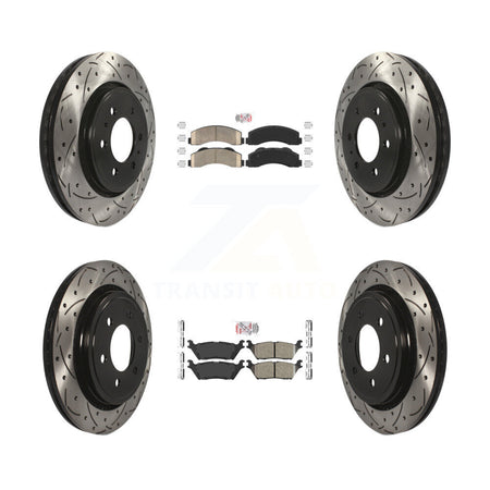 Front Rear Ceramic Pads And Coated Drilled Slotted Disc Brake Rotors Kit For Ford F-150 KDA-102483