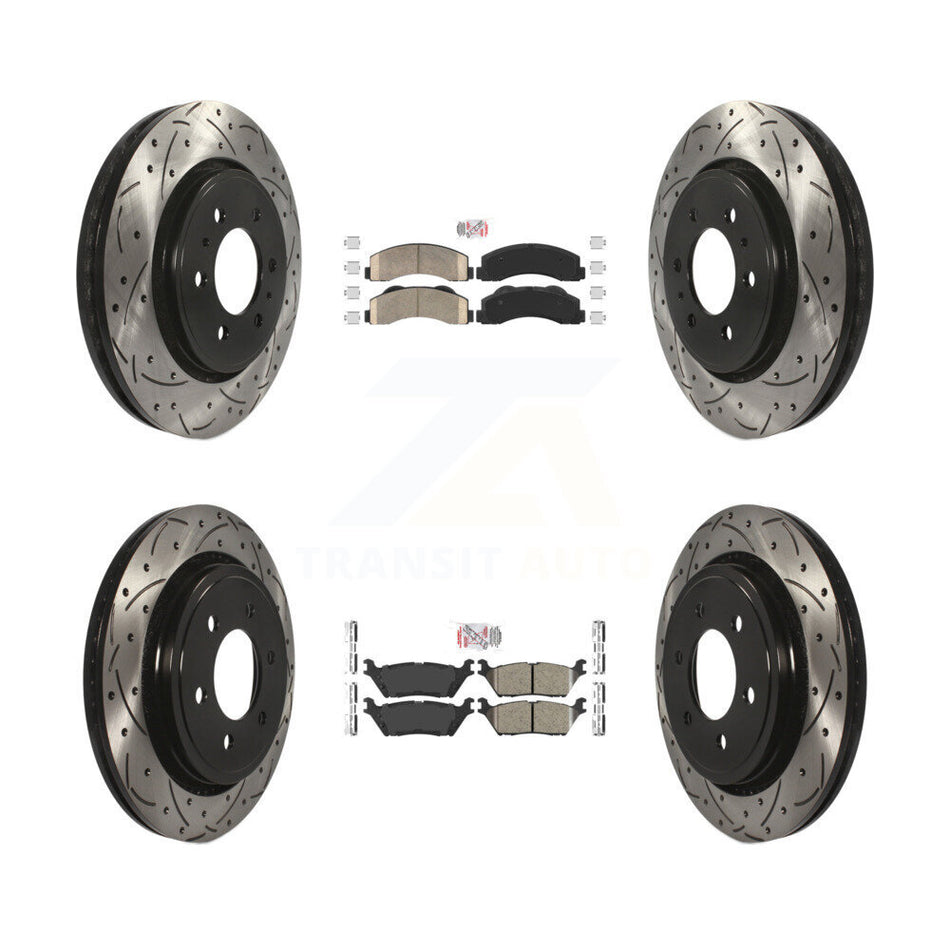 Front Rear Ceramic Pads And Coated Drilled Slotted Disc Brake Rotors Kit For Ford F-150 KDA-102483