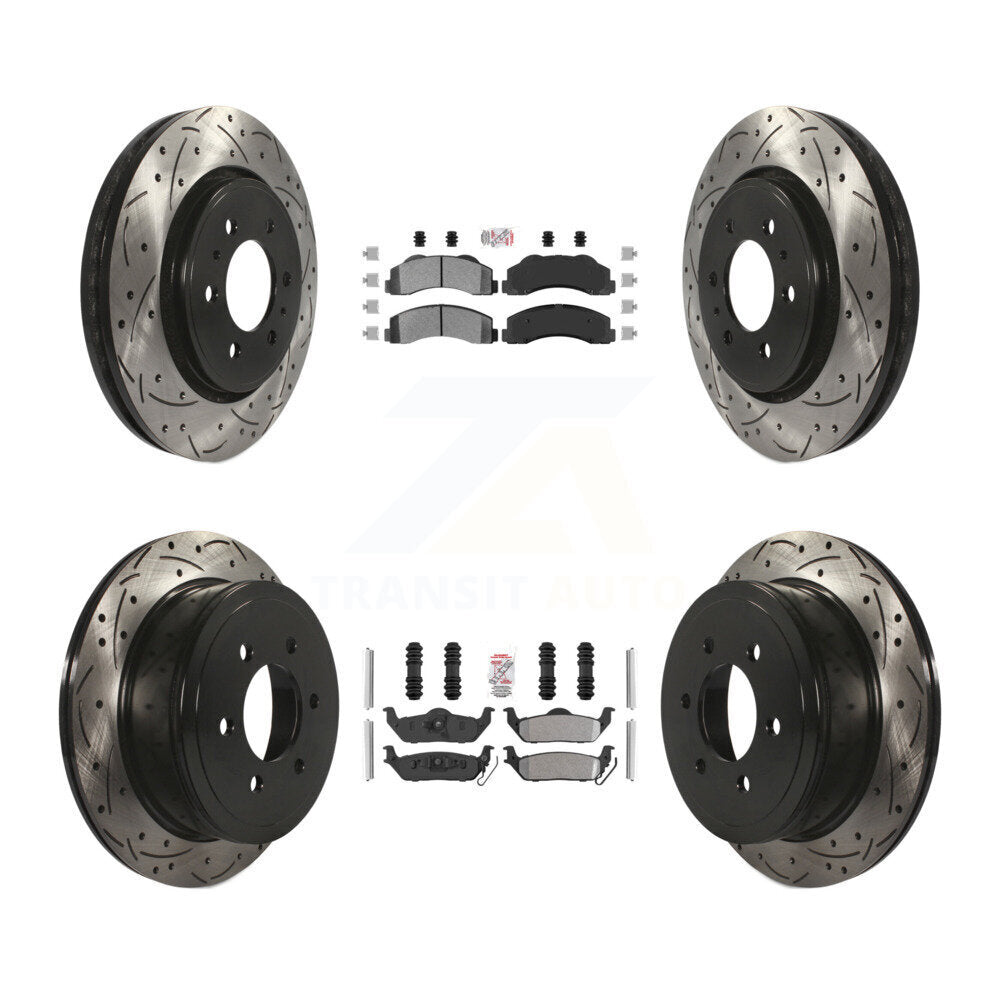 Front Rear Semi-Metallic Pad Drill Slot Brake Rotors Kit For Ford F-150 With 6 Lug Wheels KDA-102485