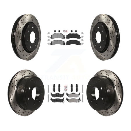 Front Rear Semi-Metallic Pad Drill Slot Brake Rotors Kit For Ford F-150 With 7 Lug Wheels KDA-102487